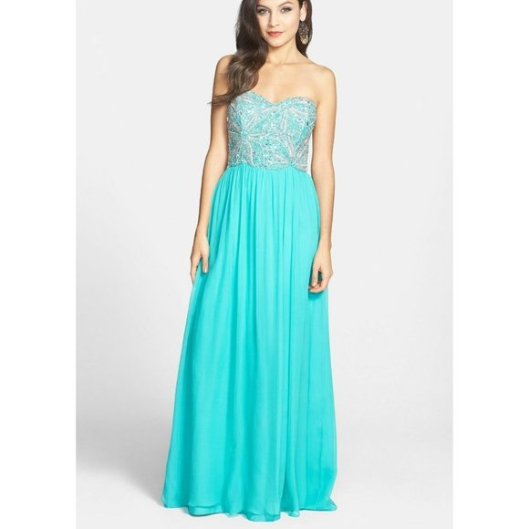 Sean Collection Embellished Strapless Silk Gown BLUE SIZE 2 - Picture 1 of 7